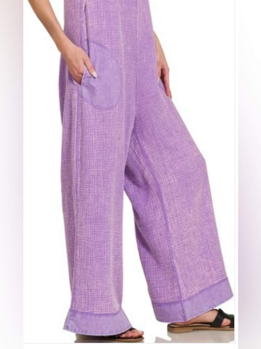 Zenana Lavender Gauze Cotton Wide Leg Overalls Size Large NWT - Picture 3 of 4